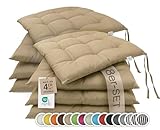 ZOLLNER 8er Set Sitzkissen in 40x40cm - gemütliche Stuhlkissen mit Bindebänder - waschbar bis 30°C - in Sand - Oeko Tex® Zertifiziert