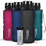 720°DGREE Trinkflasche 1,5l “uberBottle“ softTouch +Früchtebehälter - BPA-Frei - Wasserflasche für Gym, Fitness, Outdoor, Wandern - XL Tritan Sportflasche: Groß, Leicht, Stoßfest, Wiederverwendbar