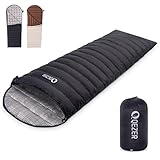 QEZER Daunenschlafsack Ultraleicht Schlafsack Sommer kleines Packmaß für Camping, Trekking und Wandern 2~3 Jahreszeiten 600 FP (Schwarz)