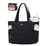LOVEVOOK Shopper Tasche Handtasche Damen Groß, Leicht Puffer Arbeitstasche mit großem Wasserflaschenfach, 15,6 Zoll Laptoptasche Tote Bag, Lehrertasch Handbags Women für Uni Business Schule, Schwarz