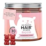 Ah-Mazing Hair - Biotin Gummies - Für Haare, Haut und Nägel Mit 10.000 µg Biotin, Zink, Vitamin B6, C & E sowie Jod – 30 Stück (1-Monats-Vorrat) Vegan & zuckerfrei - Bears with Benefits