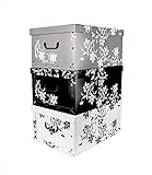 BigDean Aufbewahrungsboxen XXL 3er Set je 45 Liter - mit Deckel & Griffen - aus Stabiler Pappe Barock-Blumenmuster - perfekt für Ordnung im ganzen Haus