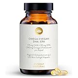 SUNDAY NATURAL® Omega 3 Vegan - 120 Softgel Kapseln - 1.000 mg Algenöl pro Tagesdosis: 350 mg DHA und 180 mg EPA - Leicht schluckbare Omega 3 Kapseln hochdosiert - Laborgeprüft