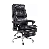 Boss Chair Liegender Bürostuhl aus Leder – Chefsessel mit hoher Rückenlehne – Dickes Sitzkissen – Ergonomisch verstellbare Sitzhöhe und Rückenlehne – Schreibtisch- und Arbeitsstuhl Schwarz