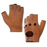 Harssidanzar Herren Fingerless Half Finger Leder Fahrhandschuhe Lammfell Ungefüttert Upgrade GM032EU,Bräunen,GrößeL