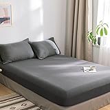 liangchenjingpin Premium Spannbetttuch,Einfarbiges Japanisches Spannbettlaken Aus Reiner Baumwolle, Matratzenschoner FüR Hotelzimmer, Einzelbett, Kingsize-Bett,Grau,120 * 200cm