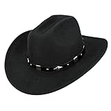 INOGIH Damen Herren Western Cowboy Cowgirl Hut Fedora mit Schlupfverschluss Outdoor Breite Krempe Fedora Hut, Schwarz, MEDIUM