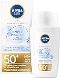 NIVEA SUN Sonnenschutz mit LSF 50+, leichte Sonnencreme für 3-fachen Hautschutz, Gesichtspflege mit Hyaluron, UV Gesicht Experte Triple Protect Fluid LSF 50+ (40 ml)