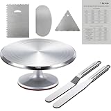 Yizish Tortenplatte Drehbar Aluminiumlegierung, Drehbare Tortenplatte 31 cm, Drehteller Torte Dekorationssets mit 2 Eisspatel und 3 Teigschaber Edelstahl zum Backen, Gebäck und Muttertag