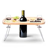 Liebspecht Wein-Picknick-Tisch - Aperitivo Tablett - tragbarer Picknick-Tisch für 2 Gläser und 1 Flasche - Bambusholz mit Metallfüßen - Ideal für Garten, Camping, Outdoor - 38x28x15,5 cm