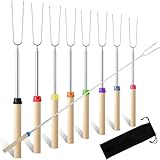 Stockbrot Spieße, Marshmallow Spieße, Stockbrot Stöcke, Lagerfeuerspieße Edelstahl Ausziehbar, 9-teiliges Set mit Aufbewahrungstasche, Ideal für Camping, Grillen und Outdoor-Aktivitäten