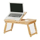 SONGMICS Laptoptisch, Laptopständer, Frühstückstablett, klappbare Beine, für Bett und Sofa, höhenverstellbar, für bis zu 15,6 Zoll Laptops, (61-68,3) x 34,9 x (22,5-32) cm, naturfarben LLD01N