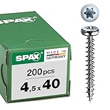 SPAX Universalschraube, 4,5 x 40 mm, 200 Stück, T-STAR plus, Halbrundkopf, Vollgewinde, 4CUT, WIROX A9J, 0201010450403