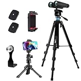 Fernglas Stativ, 173 cm und 25 cm Mini Aluminium-Stative, mit Fernglas-Adapter, 2 QR-Platten sowie 2-in-1 Halterung für Handy/iPad, kompatibel mit Fernglas/Teleskop/Spektiv/Digitalkamera/Handy/iPad