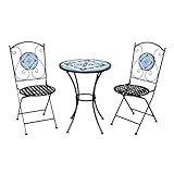 SVITA Paris Bistro-Set Mosaik Balkon-Set 2 Personen Metall Sitzgruppe Klappbar Blau