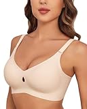 HORISUN kabellose BHS für Damen, V-Ausschnitt, vollständiger BH mit Unterstützung, Kein Bügel kabelloser T-Shirt-BH (Hautfarben M)
