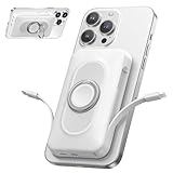 Powerbank 20000mAh für Magsafe 22.5W Magnetische Power Bank 4-in-1 Schnellladen mit Type-C/IOS Kabeln, Wireless Tragbares Laden mit Ringhalterung für iPhone 16/15/14/13/12/Mini/Pro/Pro Max/Plus Weiß