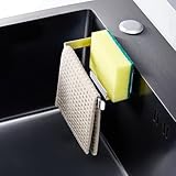 Schwammhalter Spülbecken, Selbstklebend Spüllappenhalter Spülschwammhalter Küche 2 In 1， Edelstahl Spültuchhalter Spülbecken Caddy Aufbewahrung für spültuch, schwämme, Bürste und Spülbeckenstopfen