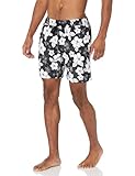 Amazon Essentials Herren 18cm Badehose mit Netzfutter, Taschen und Kordelzugverschluss, Schwarz Hibiskusblume, XL