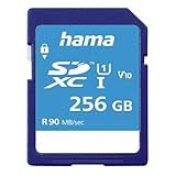 Hama 256 GB SDXC-Speicherkarte, Class 10, V10, UHS-I (bis zu 90MB/s, für Full-HD- und 3D-Video-Aufnahmen, z.B. Digitalkamera, Camcorder, Videokamera, mit Schreibschutz) SDXC-Card