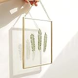 25x20cm Bilderrahmen aus Kupfer Messing Hängende schwimmende Glas Fotorahmen Gold Geometrische Ornament Pflanze Probe Clip Moderne vertikale Dekor Karte Artwork Bild Display Halter, Nur Glasrahmen