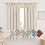 PONY DANCE Küchengardinen Landhausstil Leinenvorhänge Halbtransparent Wohnzimmer Gardinen mit Kräuselband 2er Set H 145 x B 140 cm Boho Vorhang Kurz Fenster Gardinen Leinen Natur