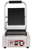Beeketal 'BKG2' Gastro Kontaktgrill mit Gusseisen Grillpatten (oben gerillt unten glatt) mit Fettauffangschale, Profi Edelstahl Elektrogrill ideal als Panini Grill Maker oder Sandwich Toaster