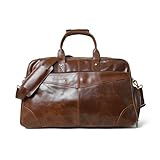 Reisetasche für Damen und Herren, 53,3 cm, Vintage-Büffelleder, Reisetasche, echtes Handgepäck, Wochenendtasche, Turnbeutel mit Schultergurt, Flugzeuggepäcktaschen, Dunkelbraun, Modern