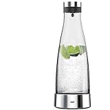 Emsa 515667 Flow Bottle Glaskaraffe | mit Kühlelement |1 Liter | Automatische Verschlussklappe | bis zu 4 Stunden kalt | Edelstahl, 11 x 11 x 38.2 cm