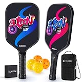 Sukeen Pickleball-Paddel-Set mit 2 Pickleball-Schlägern, 16 mm Graphit-Oberfläche, mehrlagige Fiberglas-Pickleball-Paddel mit 14 cm Griff, 4 Pickleball-Bälle, Paddel-Radiergummi, Pickleball-Paddel-Set