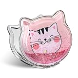 Fixleren Katze Taschenspiegel, Handspiegel Klappbar Mini Schminkspiegel ，Klein, Doppelseitig，Kompaktspiegel für Make-up Camping Reisen 7 * 7.5cm. (Rosa)