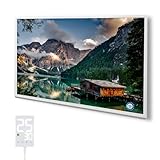 Hocosyme Infrarotheizung Bild 800 Watt, Infrarotheizung Wandmontage mit Thermostat, Wochentimer - Elektroheizung mit Überhitzungsschutz - TÜV - Lake.