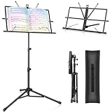 New bee Notenständer Klappbar Stabil 2 in 1 Doppelnutzung Notenständer Gitarre Höhenverstellbar Notenpult mit Tragetasche Music Stand für Kinder und Erwachsene