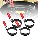 2024 Eierringe aus Edelstahl zum Braten, runde Herdringe, Pfannkuchenformen mit orangefarbenem Silikongriff, antihaftbeschichtete Formen für Küche, Frühstückswerkzeug (A-4 Stück, rot)