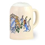 Bavariashop Steinkrug Bayern, Bayrisches Wappen Rautenmuster & Löwen, Bierkrug, Weiß, 0,5 Liter