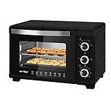 WOLTU Mini Backofen 21 L, elektrischer Minibackofen, Miniofen, Pizzaofen, 1280 W, 100-230 °C, Timer 60 Min., Ober-/Unterhitze, Doppelverglasung, Schwarz, BF15sz