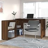 ECLAY Büro-Schreibtisch, Eck-Schreibtisch, Eichenholz, Braun