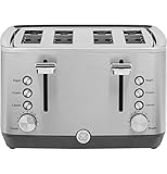 GE Edelstahl-Toaster | 4 Scheiben | extra breite Schlitze zum Toasten von Bagels, Brot, Waffeln & mehr | 7 Schattierungsoptionen für den gesamten Haushalt zum Genießen | Küchenutensilien | 1500 Watt