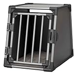 TRIXIE Hunde-Transportbox, Aluminium, M: 55 x 61 x 74 cm, grafit, stabil und geräuscharm, rutschfeste Liegematte, Sicherheitsverschluss, Klettleisten am Boden - 39336