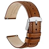WOCCI 20mm Uhrenarmband für Herren und Damen, Echtes Leder - Top Genarbtes Leder, Schnellverschluss, Silberne Schnalle (Goldbraun)