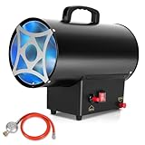 SWANEW Gasheizgebläse 10 kW Gas Heizgerät inkl Verbindungschlauch und Gasdruckregler 700mbar, Wirksame Fläche: 150m²,für Baustellen, belüfteten Lagerräumen, Garagen usw