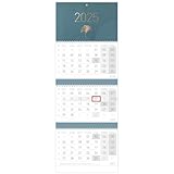 Häfft® 3-Monatskalender 2025 Wandkalender mit Datumsschieber 'Blue Ginkgo' Bürokalender, Office-Kalender, Wandplaner mit Ferienterminen & Jahresübersicht - nachhaltig & klimafreundlich