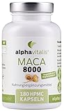 Alphavitalis Maca 8000 Kapseln hochdosiert - 180 Kapseln 20:1 Maca Wurzel Extrakt vegan - deutsche Herstellung - laborgeprüft - 8000mg Pulver pro Kapsel in Premiumqualität