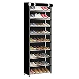 Pilipane Hoher Schuhregal 10 Stufe große Kapazität Staubdestellung Metallschuh Lagerschrank mit Abdeckung für den Eingangsflur -Organizer Schwarzer Stahlstahl 61 Zoll (Schwarz)