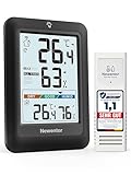 Newentor MAX MIN Thermometer innen außen 24/48 Std./alle Zeiten - Hygrometer Luftfeuchtigkeitsmesser mit Luftkomfort - Wetterstation Funk mit Außensensor - Raumthermometer mit Beleuchtung, Schwarz