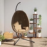 Willood Hängesessel mit Gestell Ei-Design Schaukel Indoor oder Outdoor Sessel mit Kissen + Rückenkissen Taupe Stoff und Stahl