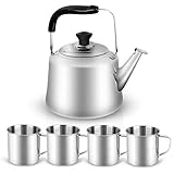 Odoland Teekessel Camping Wasserkessel 3L Kaffeekanne Wasserkocher Outdoor Geschirr Set mit Teekanne und 4 Edelstahlbecher Camping Kochgeschirr Set idea für Outdoor Picknick Wandern