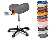 Sattelhocker / Sattelstuhl mit PU Rollen für alle Böden - ergonomisch - stufenlos höhenverstellbar - viele Farben - 360° drehbar - Arbeitshocker - Praxishocker - Kein Werkzeug notwendig (Grau)