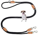 Leisegrün Hundeleine kleine Hunde leicht | Führleine 3m verstellbar mit 2 Karabiner | 3 Meter lang x 0,8 cm | Nur 200 g | Modell Devon | Schwarz