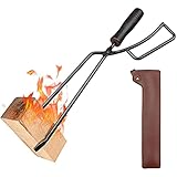 Kohlezange, Anti-Verbrühungs-Griff Kohlezange, Multifunktionale langlebige Metallfeuerzange für Holzbrenner, mit PU-Lederhülle, für Outdoor-Grill, Picknick, Kaminofen, Kamin